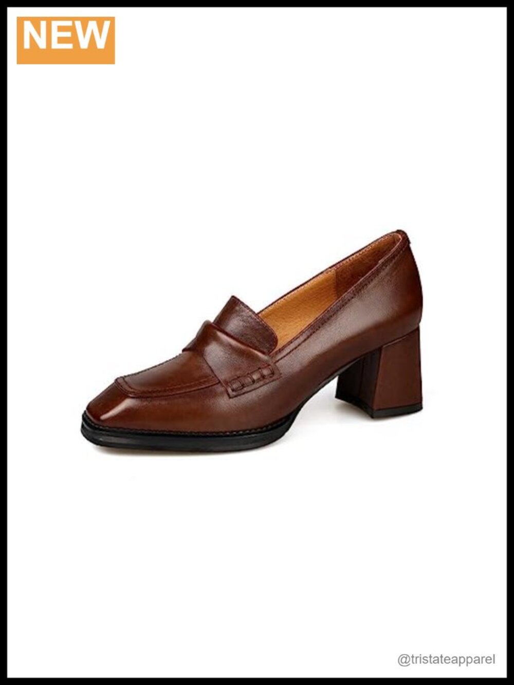 Handmade Genuine Leather Square Toe Block Heel Pull-On Pumps Office Loafers
